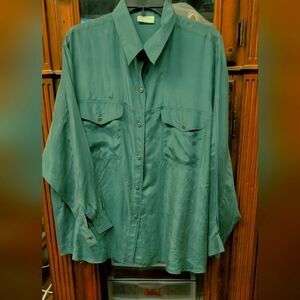 Essentials 100% Button-Up Long Sleeve Shirt Green